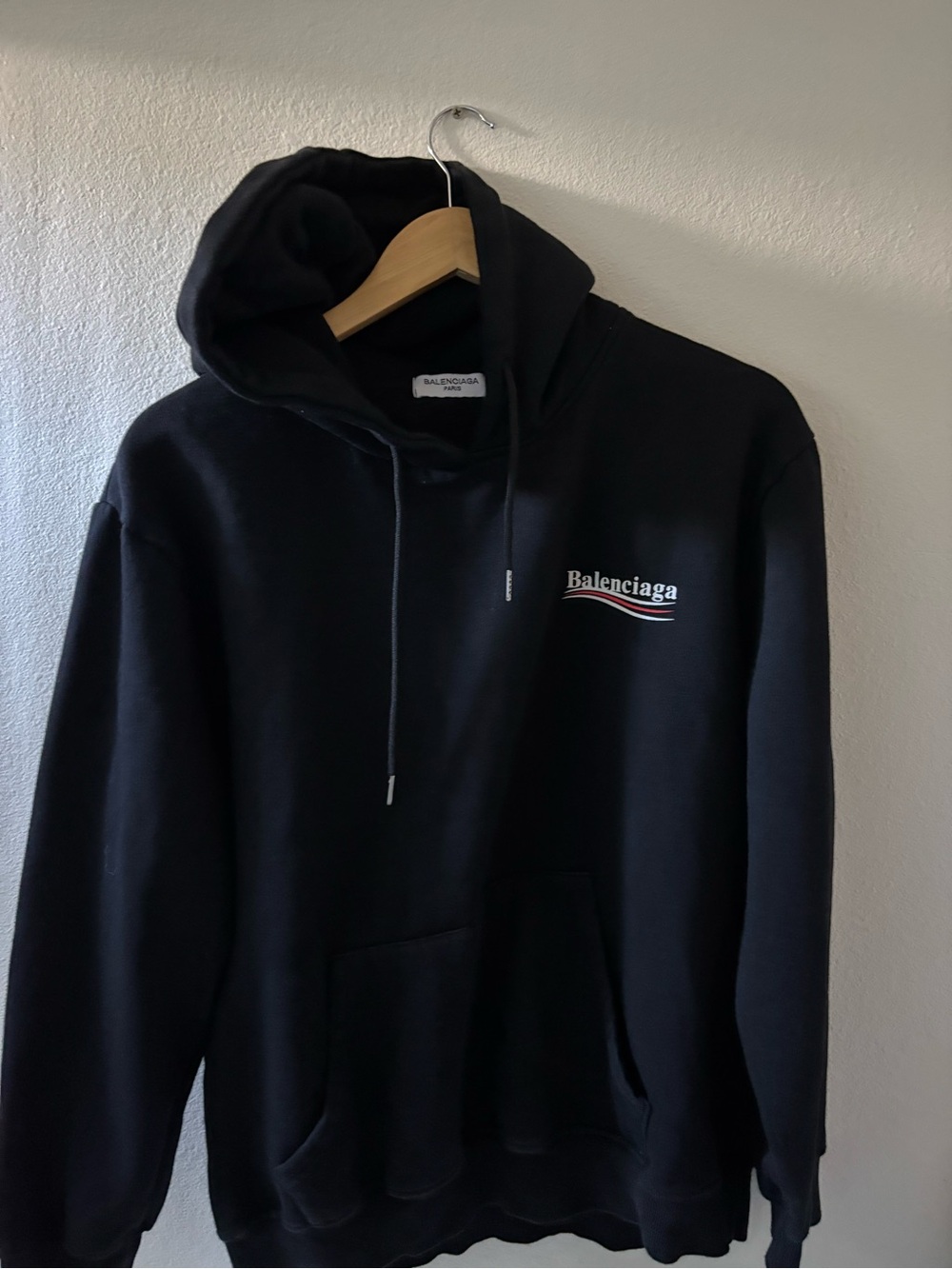 Balenciaga Black Hoodie with White and Red Wave Logo - Picture 2 of 3